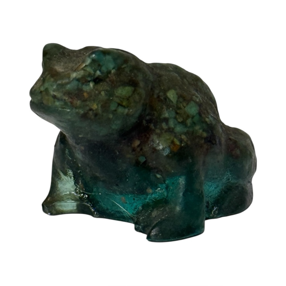 Turquoise Chips‎ in Resin Toad Frog Figurine Vintage 2" x 1.5"